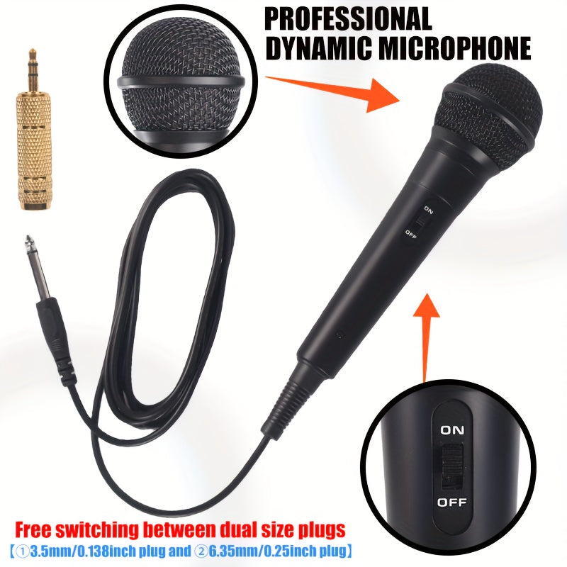 Wired Dynamic Microphone Handheld with 6.35mm Jack for Live Performances and Recording Black
