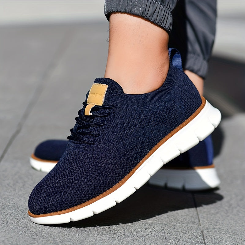 Men's Breathable Knit Business Casual Shoes Beige Brown Leather Upper EVA Sole Round Toe All-Season