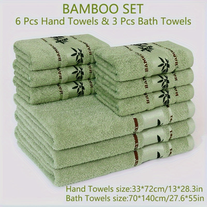 Bamboo Fiber Towel Set 9 Pieces Quick-Dry Embroidered Bath and Hand Towels
