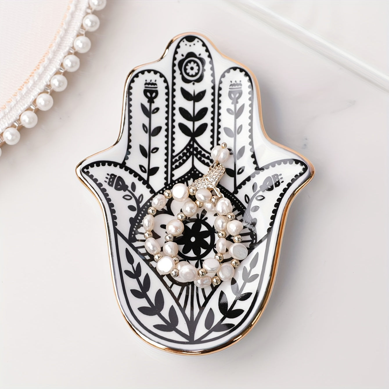 Ceramic Hand of Fatima Ring Tray Jewelry Dish for Earrings Necklaces Rings