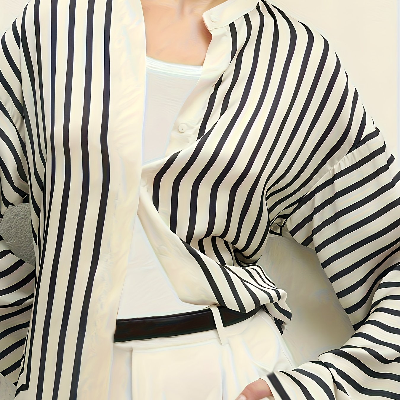 Women's Striped Button-Up Shirt Black White Long Sleeve Casual Formal Top