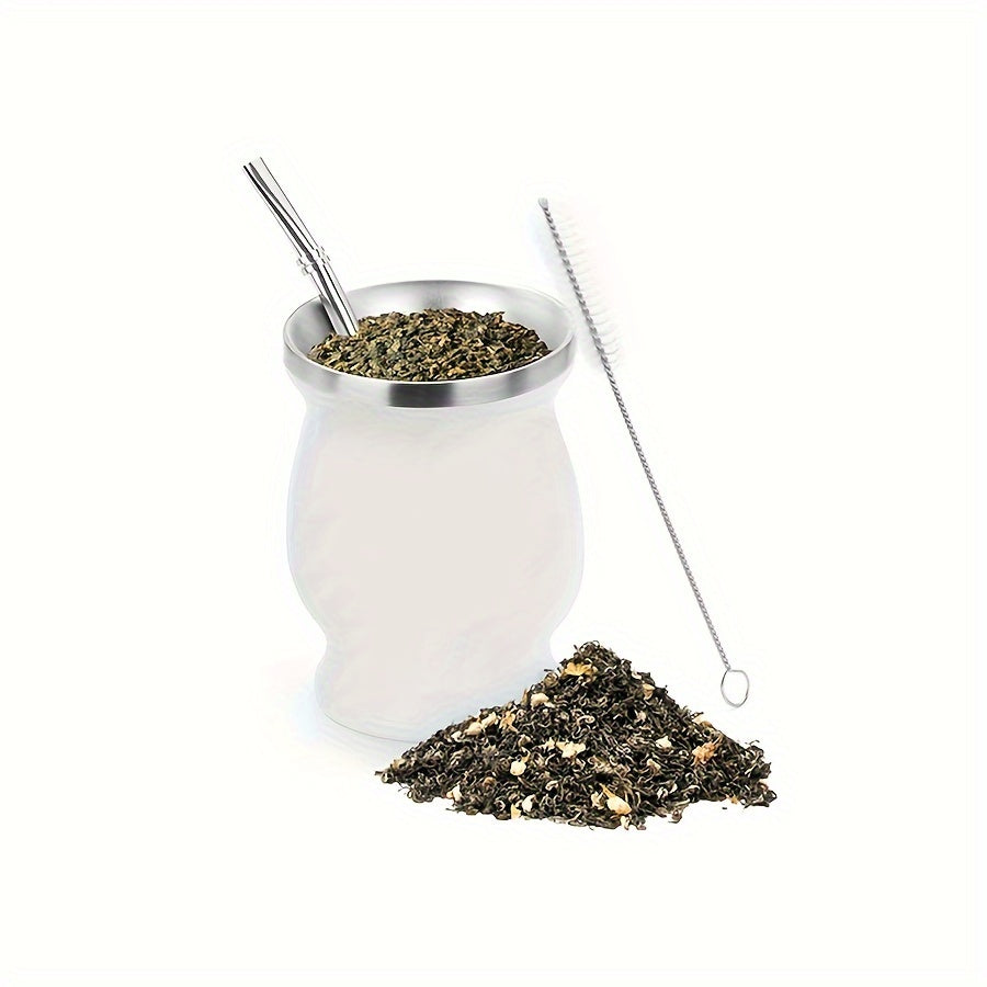 8oz Stainless Steel Yerba Mate Cup and Bombilla Set with Brush and Straw