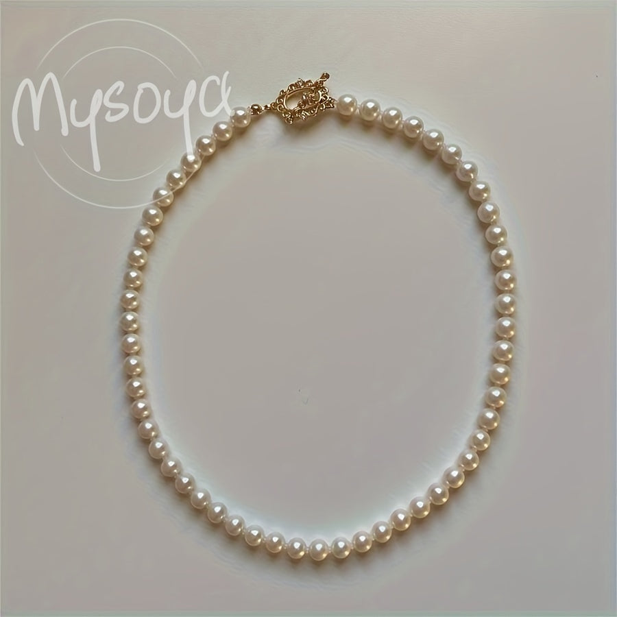 Freshwater Pearl Necklace for Women 5-6mm White Handmade Vintage OT Clasp