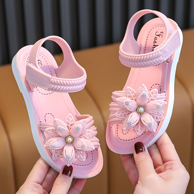 Girls' Floral Princess Sandals with Low Heel Lightweight Breathable Summer