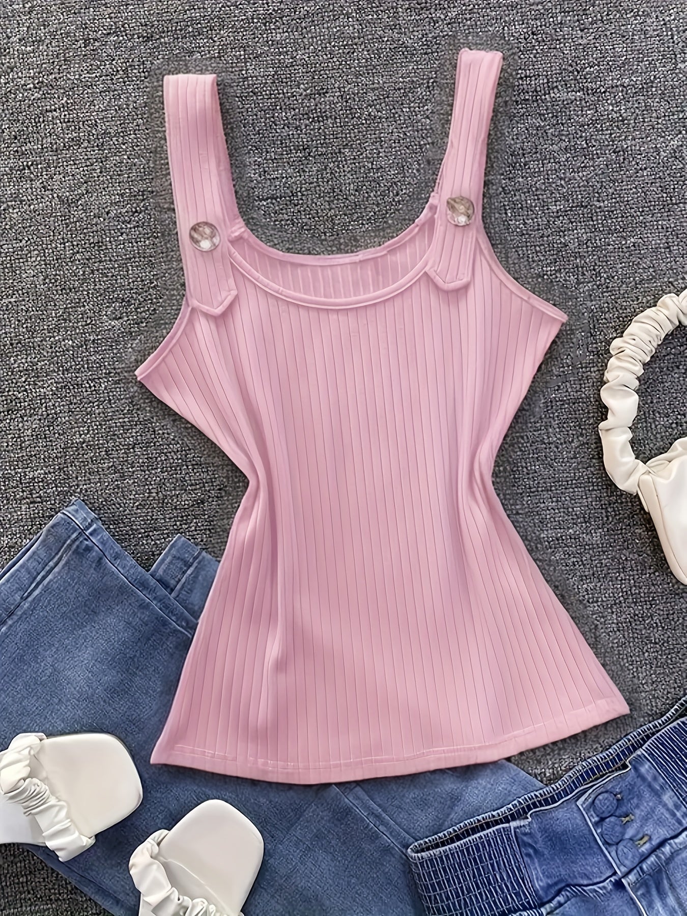 Top de tirantes acanalado para mujer sin mangas, verano casual beige