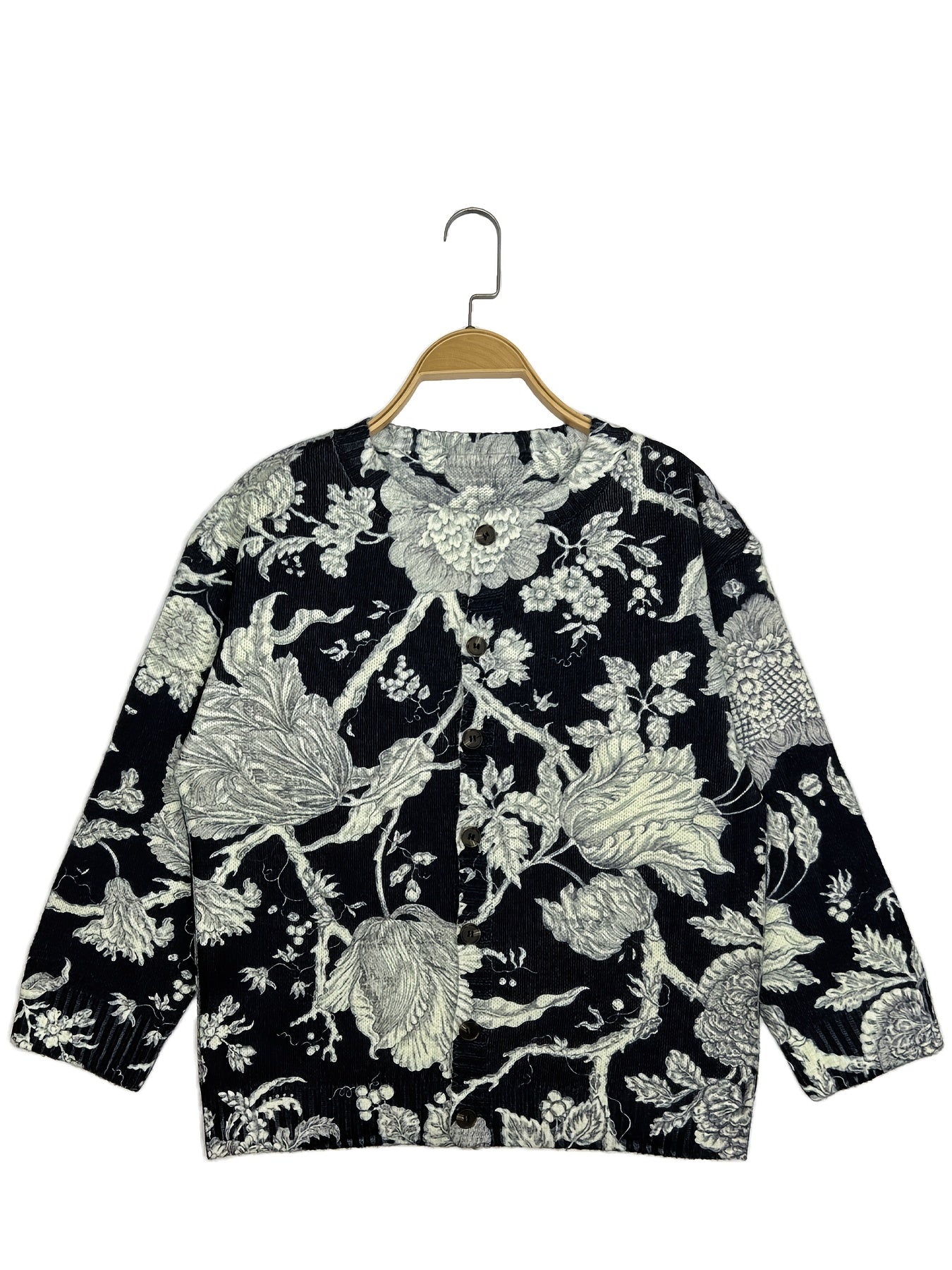Plus Size Women's Long Sleeve Floral Cardigan Casual Oversized Spring Fall