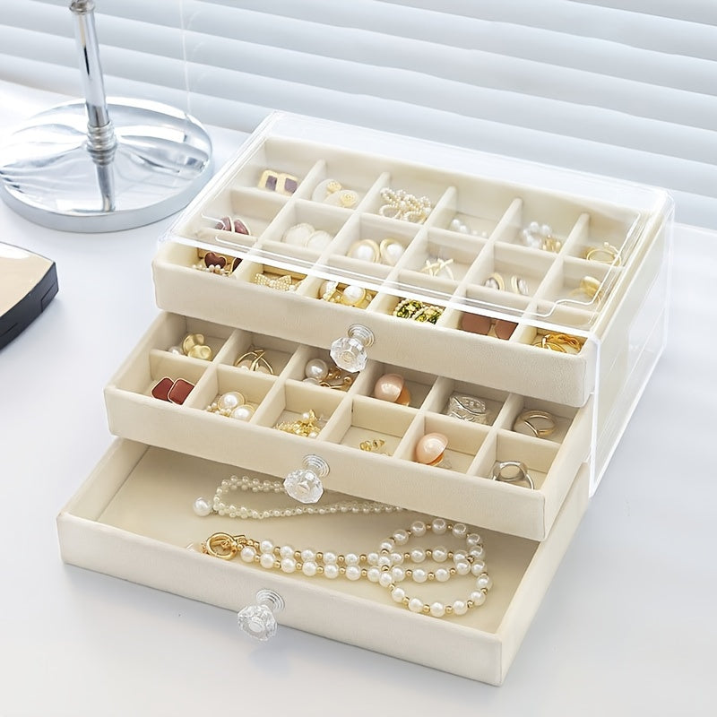 Plastic Jewelry Organizer Box with Fabric-Lined Drawers and Moisture-Proof Compartments
