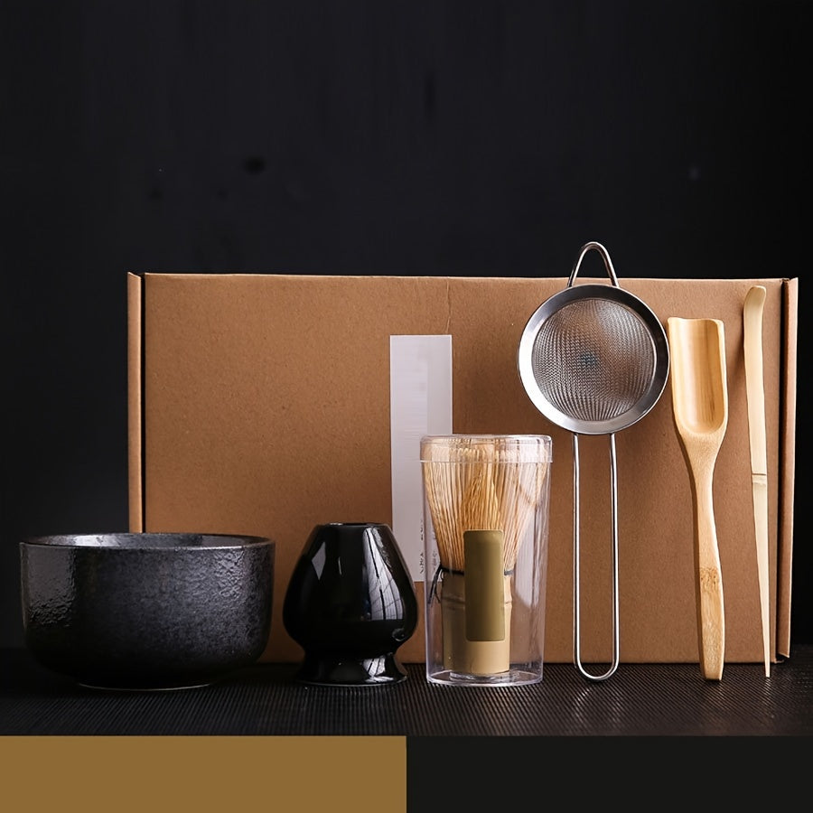Set de ceremonia del té Matcha japonés con batidor de bambú, cuenco, cuchara, colador y soporte