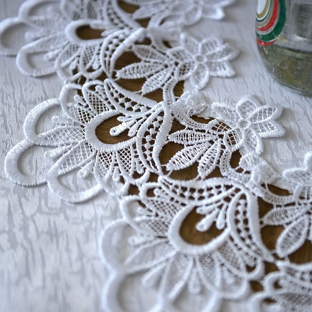 White Polyester Round Tablecloth 32 Inch Diameter Floral Design for Holiday Decor