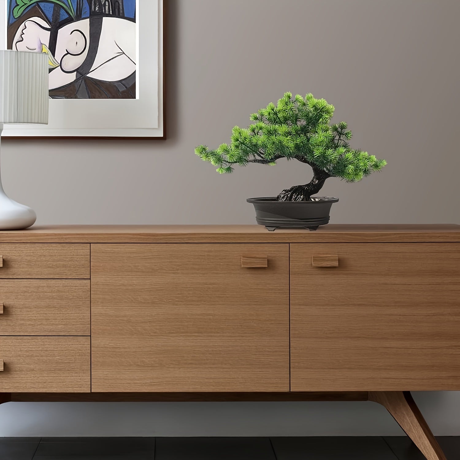 1 Искусственное сосновое бонсай дерево в черном горшке - 24,13 см в высоту, легкий в уходе комнатный зеленый декор для дома
