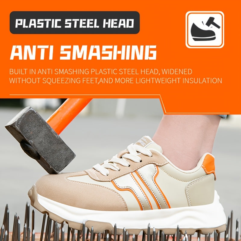 Women's Breathable Safety Sneakers Anti-Smash Puncture Comfort Beige Orange