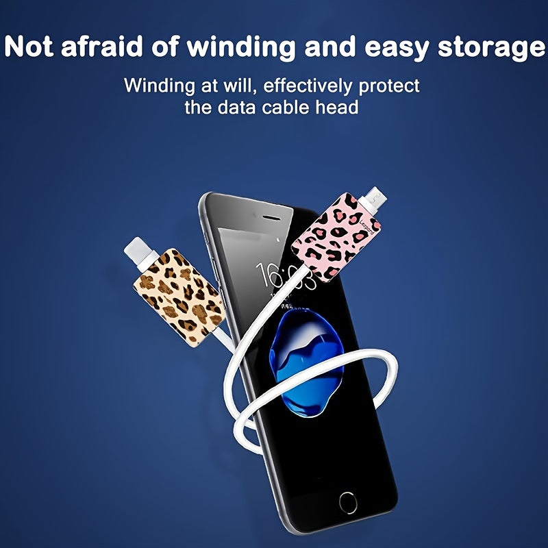 iOS заряд кабеллари учун 4 та Leopar чопи кабель аксессуарлари тўплами, клиплар, қопламалар ва мўлжалданишга қарши хусусиятлар билан