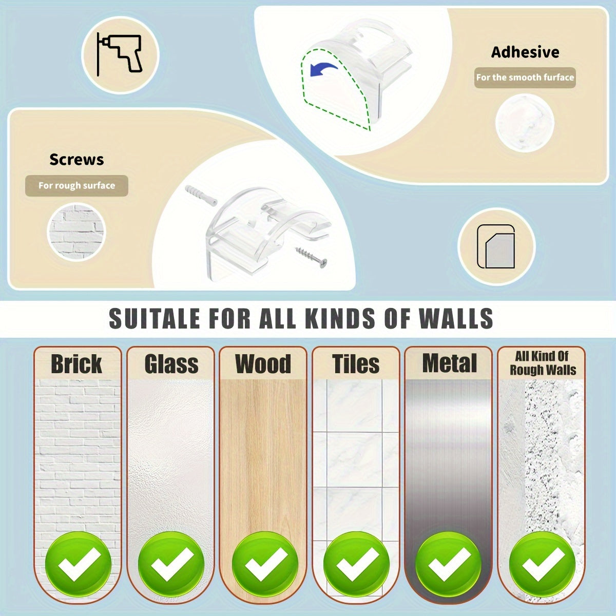 Perchero de pared para interior con ganchos adhesivos para exhibición y almacenamiento