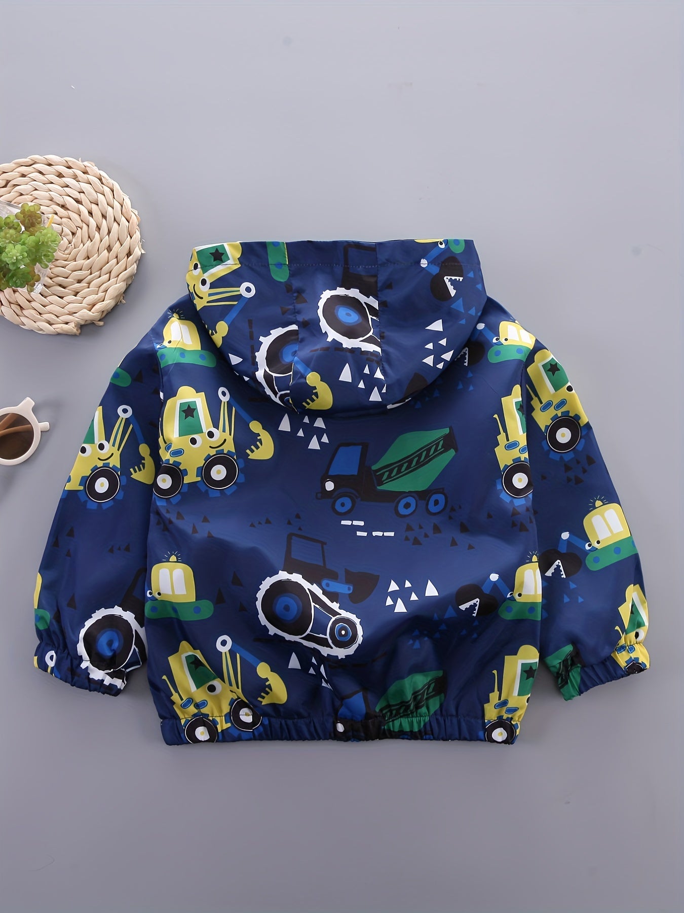 Детский утеплённый плащ с капюшоном серого камуфляжа с длинным рукавом и молнией для мальчиков и девочек