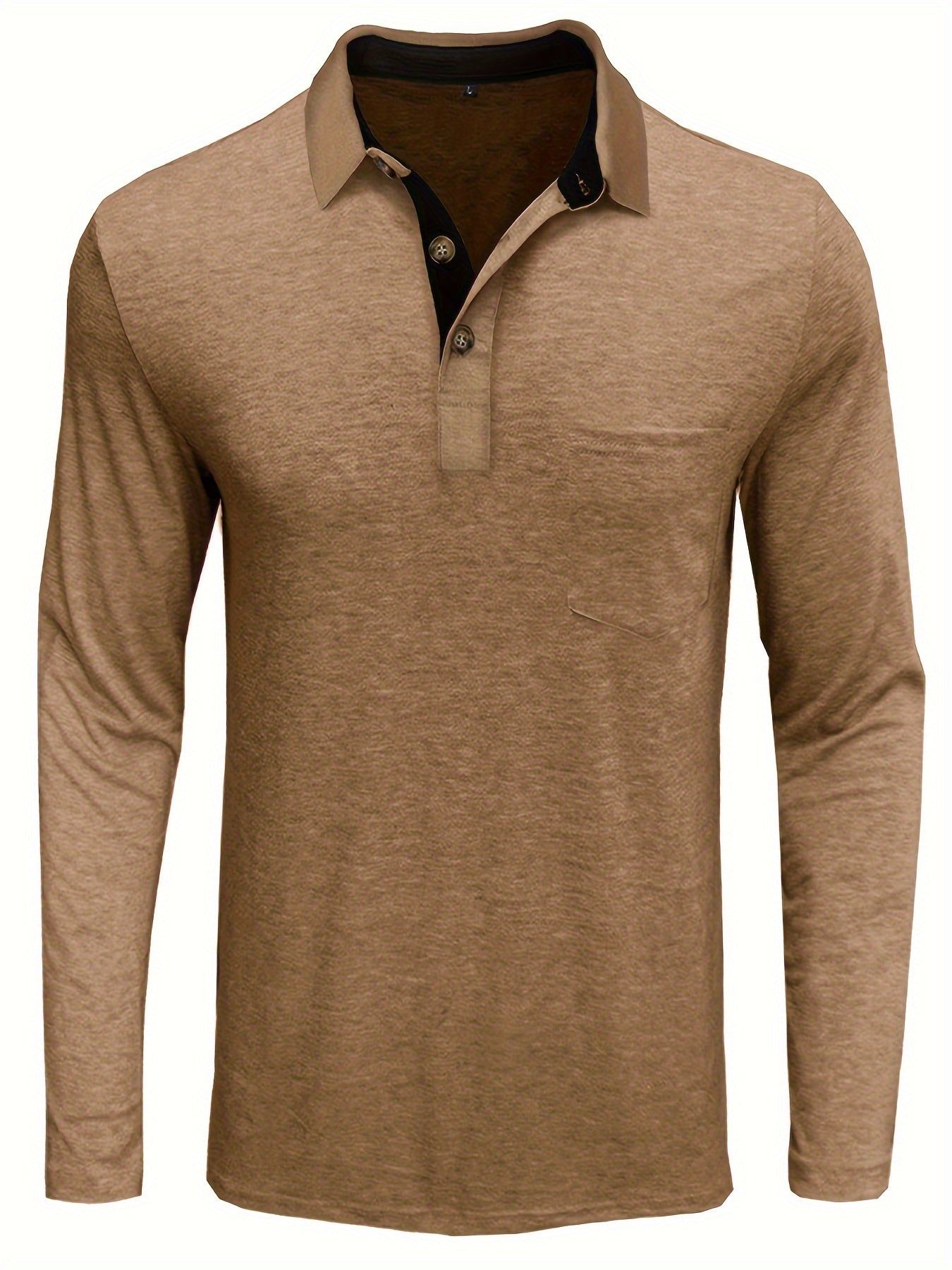 Men's Plus Size Brown Long Sleeve Shirt with Chest Pocket Casual Stretch Fabric