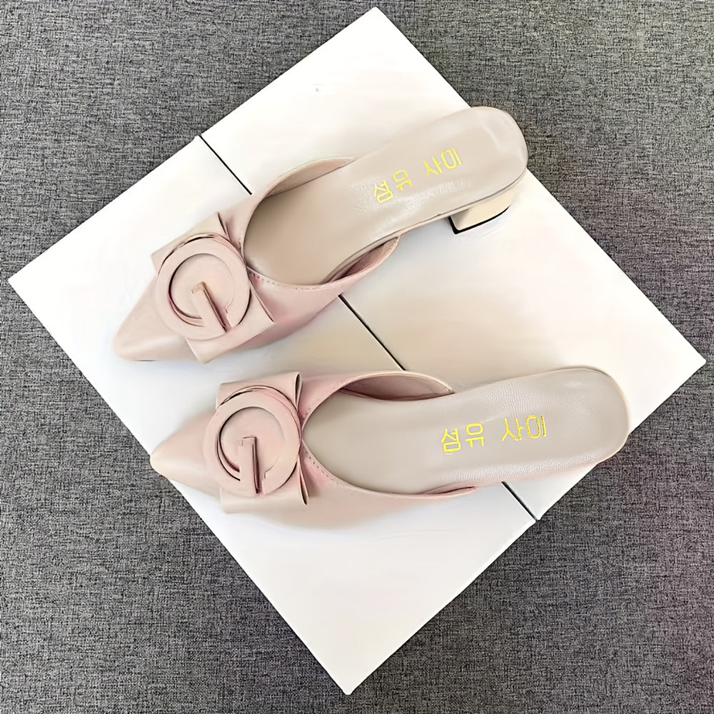 Women’s Beige Synthetic Mules with Bow Flat Slip-On Casual Shoes