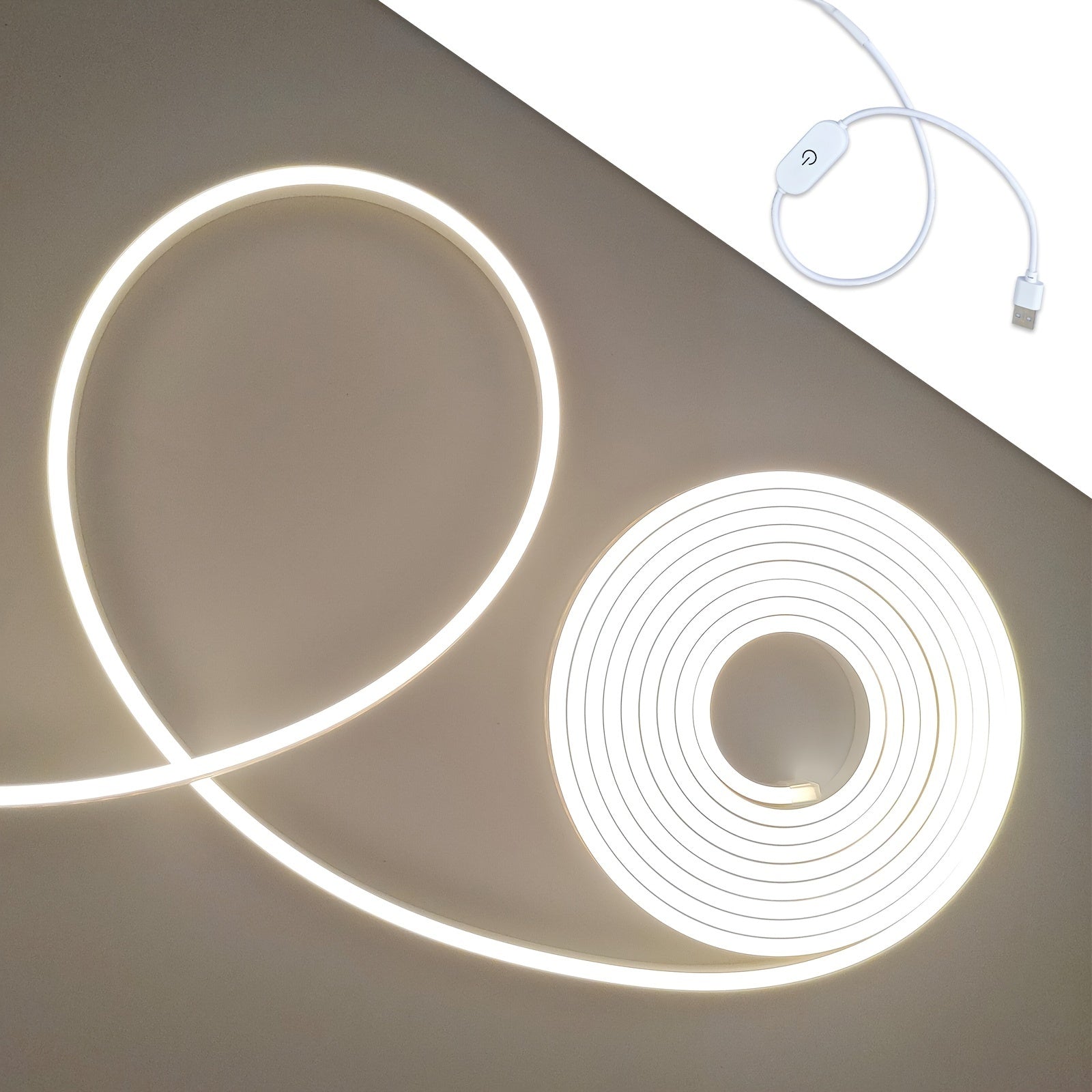 USB Neon Light Strip Dimmable Warm White Touch Control for Home Decor and Ambiance