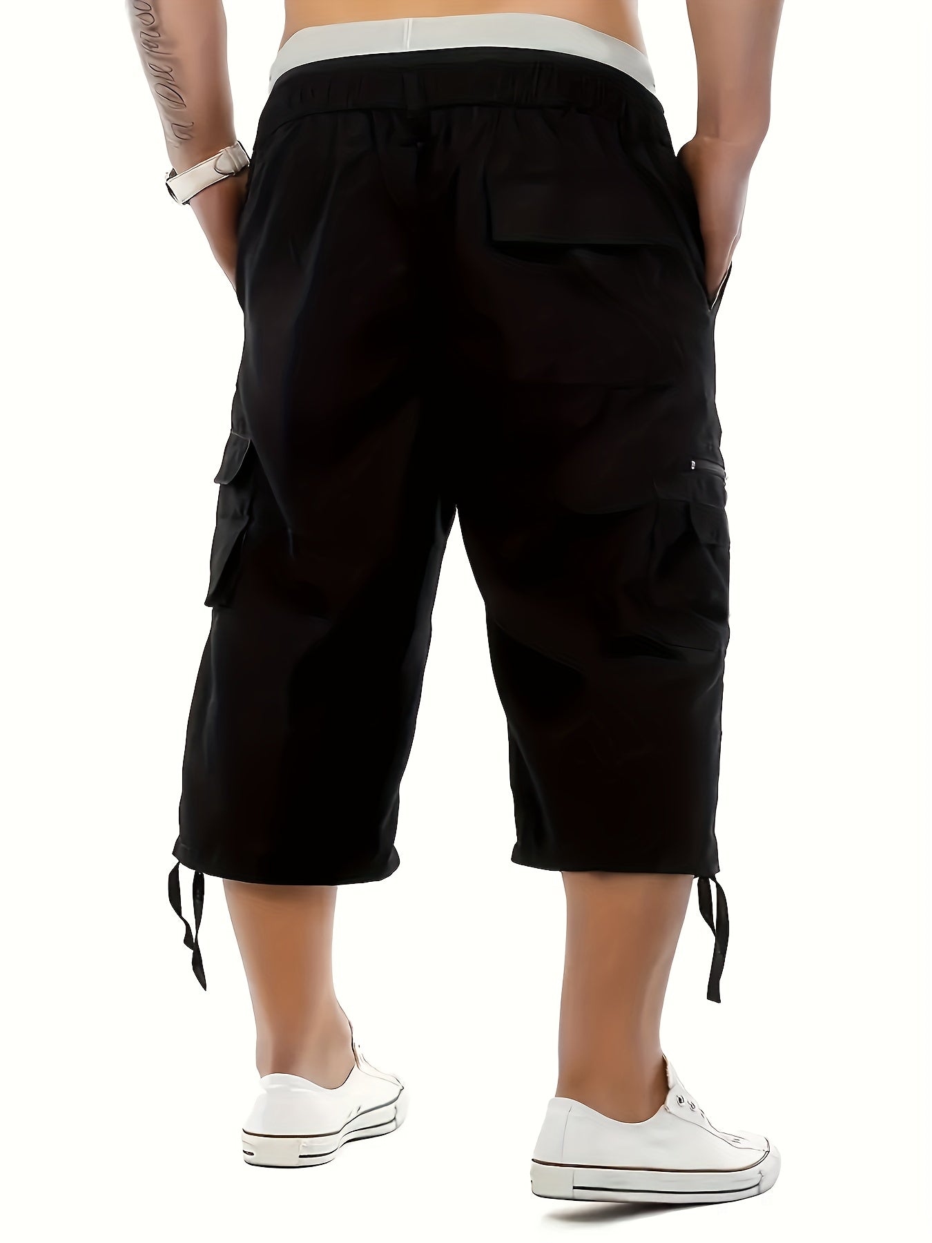 Plus Size Men's Solid Cargo Capri Pants Polyester Summer Casual Outdoor