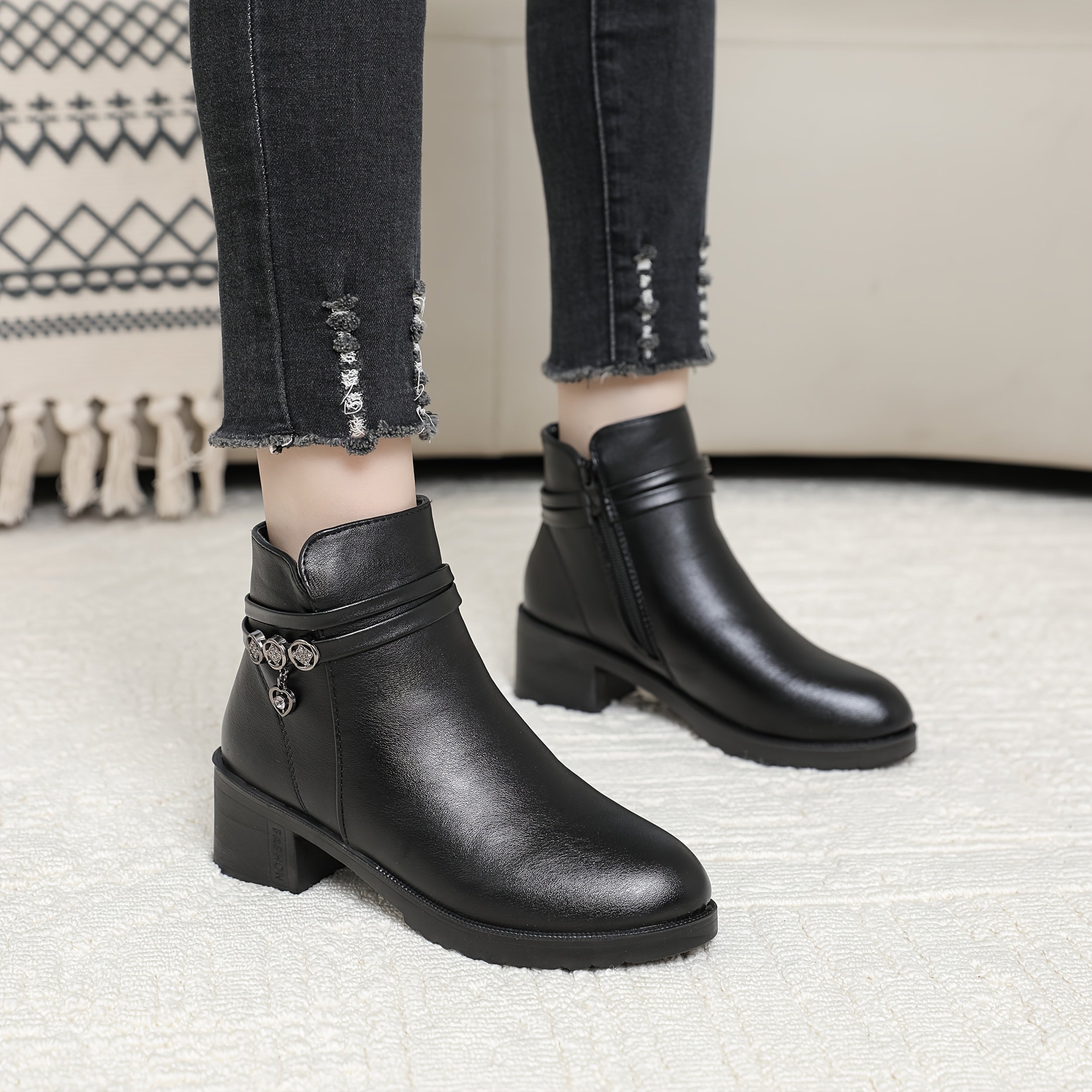 Женские ботинки из искусственной кожи на каблуке с платформой, боковой молнией, противоскользящей подошвой