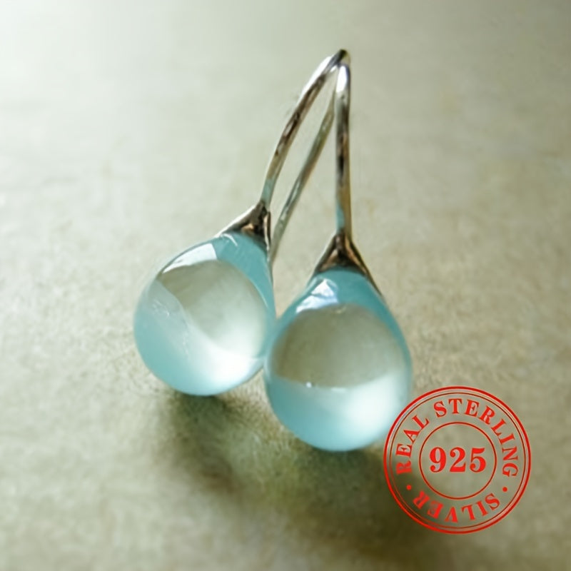 Sterling Silver Dangle Earrings for Women with Faux Sea Blue Gemstones