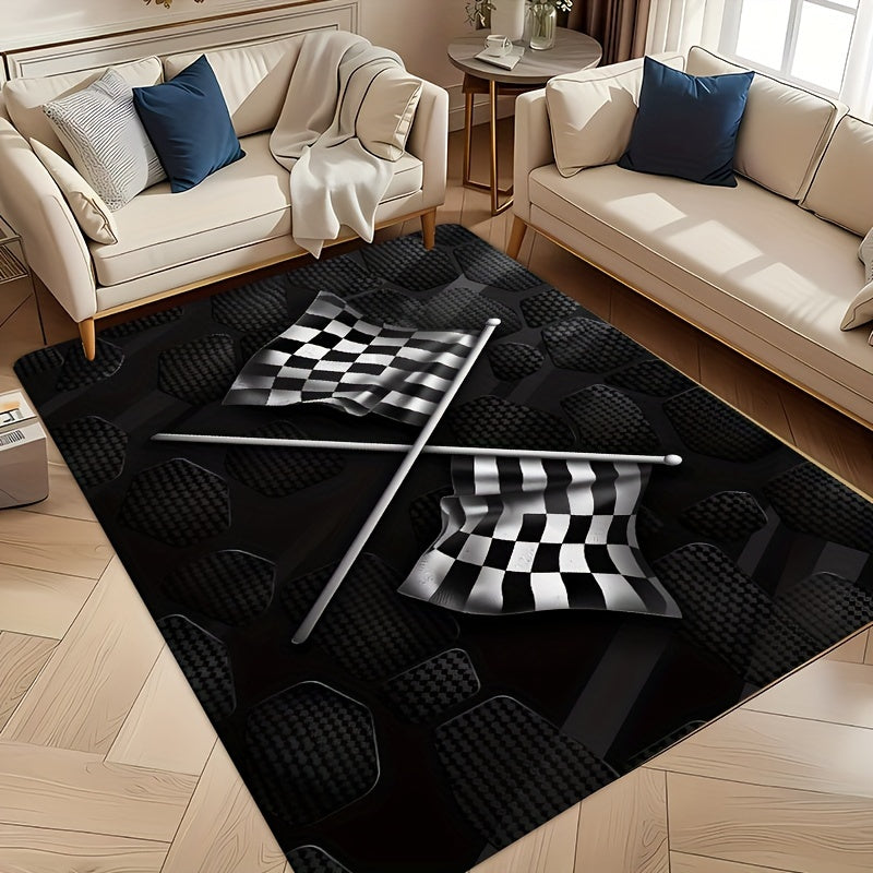 Yuqori sifatli flanel maydon gilami, klassik qora va oq tekis bayroq naqshiga ega, yuvish mashinasida tozalash oson, har qanday yashash xonasi, yotoqxona yoki oshxona makoniga zamonaviy uslub qo'shish uchun ideal.