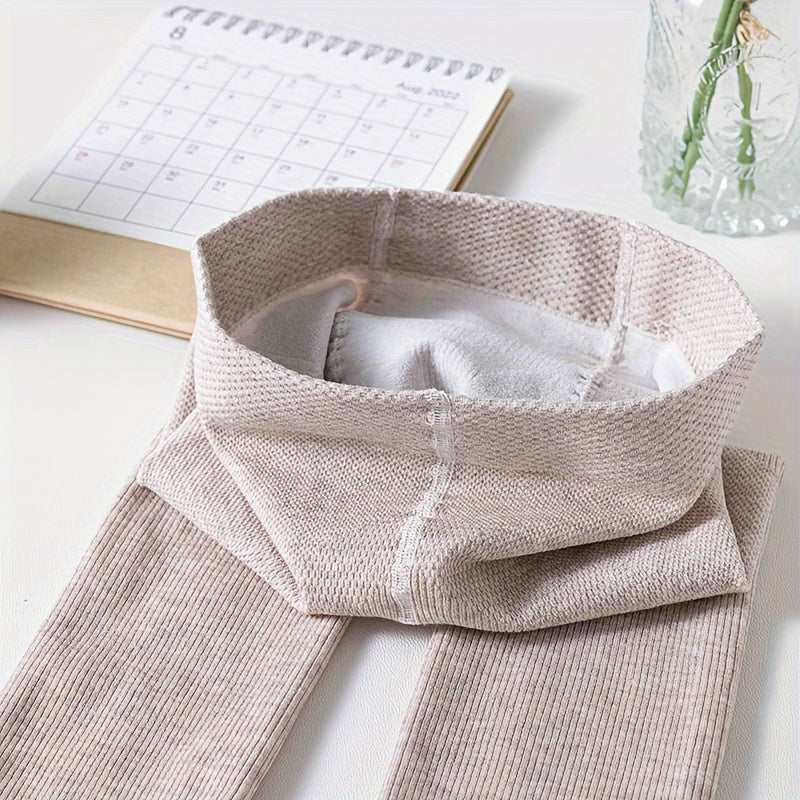 Set of 4 Girls' Vertical Striped Knit Leggings with Feet All-Season Children