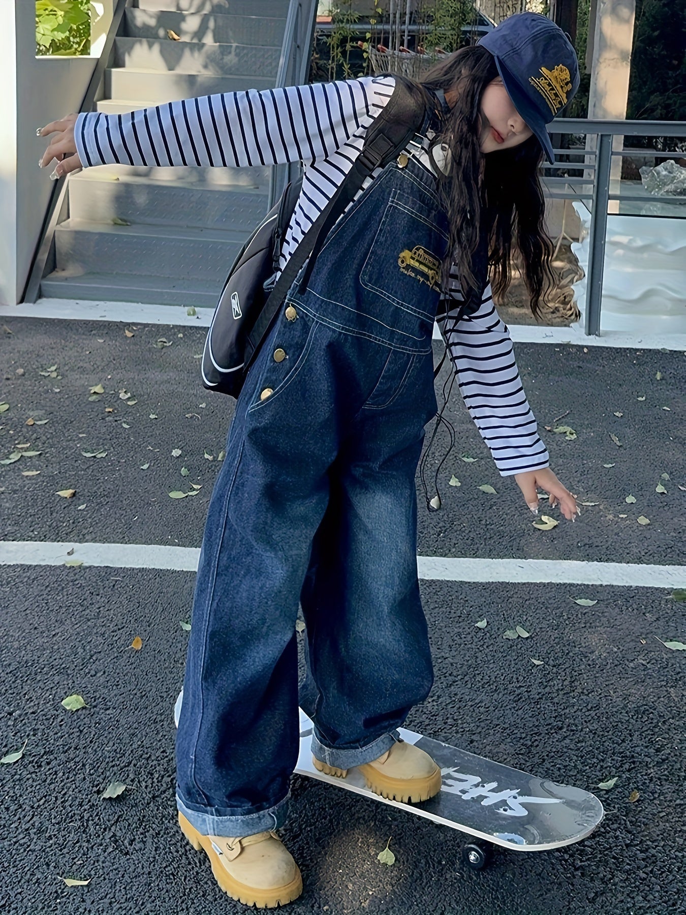 Teen Girls Loose Fit Straight Leg Jeans with Chain Detail and Alphabet Pattern, Cotton Polyester Rayon Blend, Casual Boyfriend Fit for Spring Fall