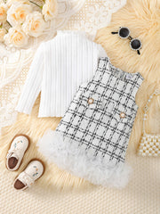 Toddler Girls Red Top and Mesh Skirt Set Long Sleeve Pearl Buttons Spring Fall Outdoor