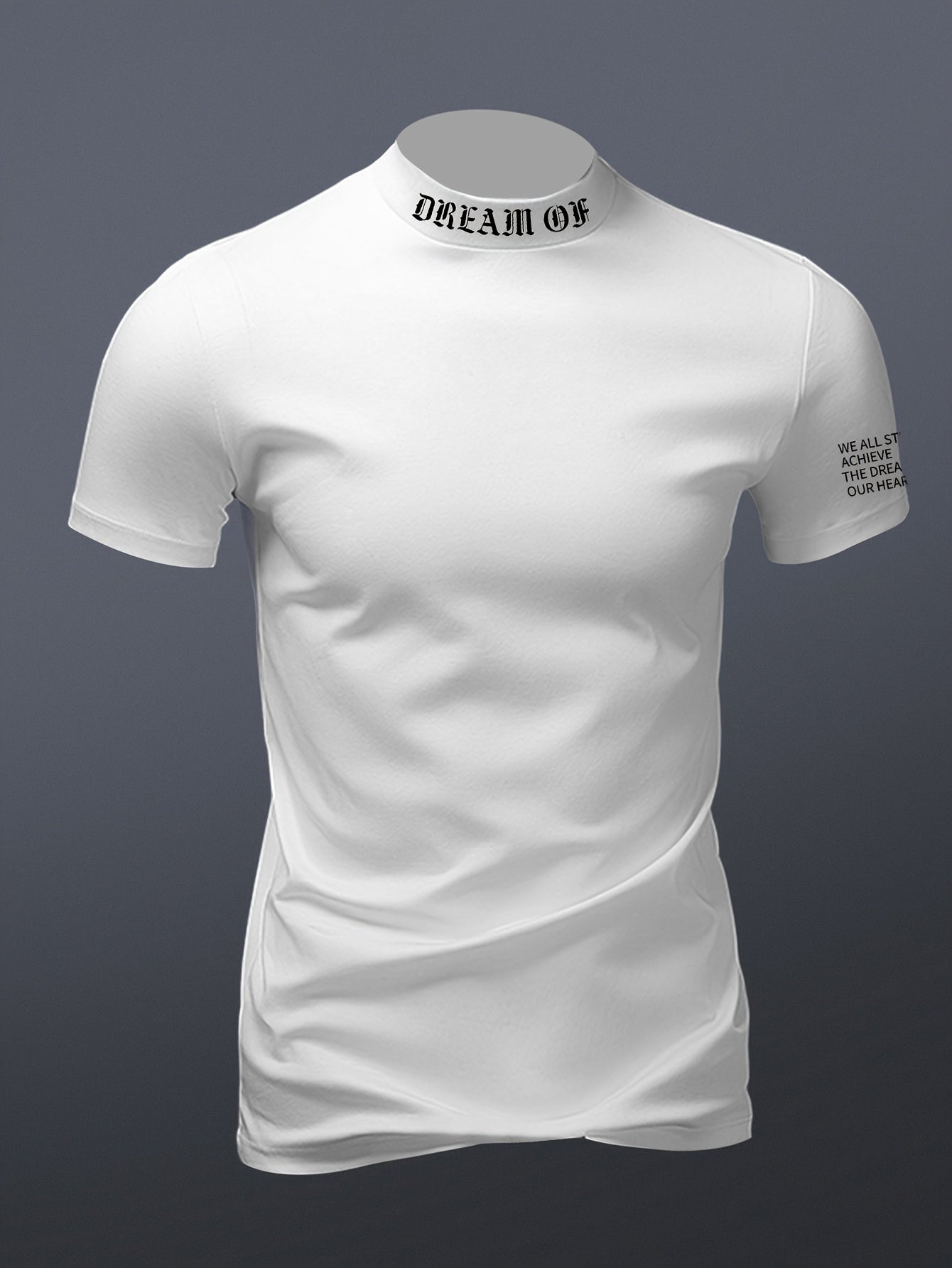 Мужская футболка с коротким рукавом, случайным принтом и стойкой, полиэстер спандекс, облегающий крой