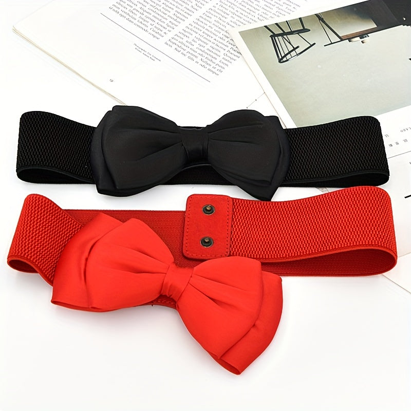 Women's Dress Coat Girdle with Candy-Colored Bowknot Wide Belt and Elastic Waistband
