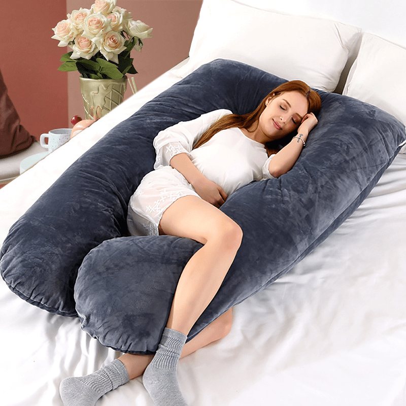 Pregnancy Pillow U-Shaped with Lumbar Support Soft Polyester Removable Cover Full Body Relief