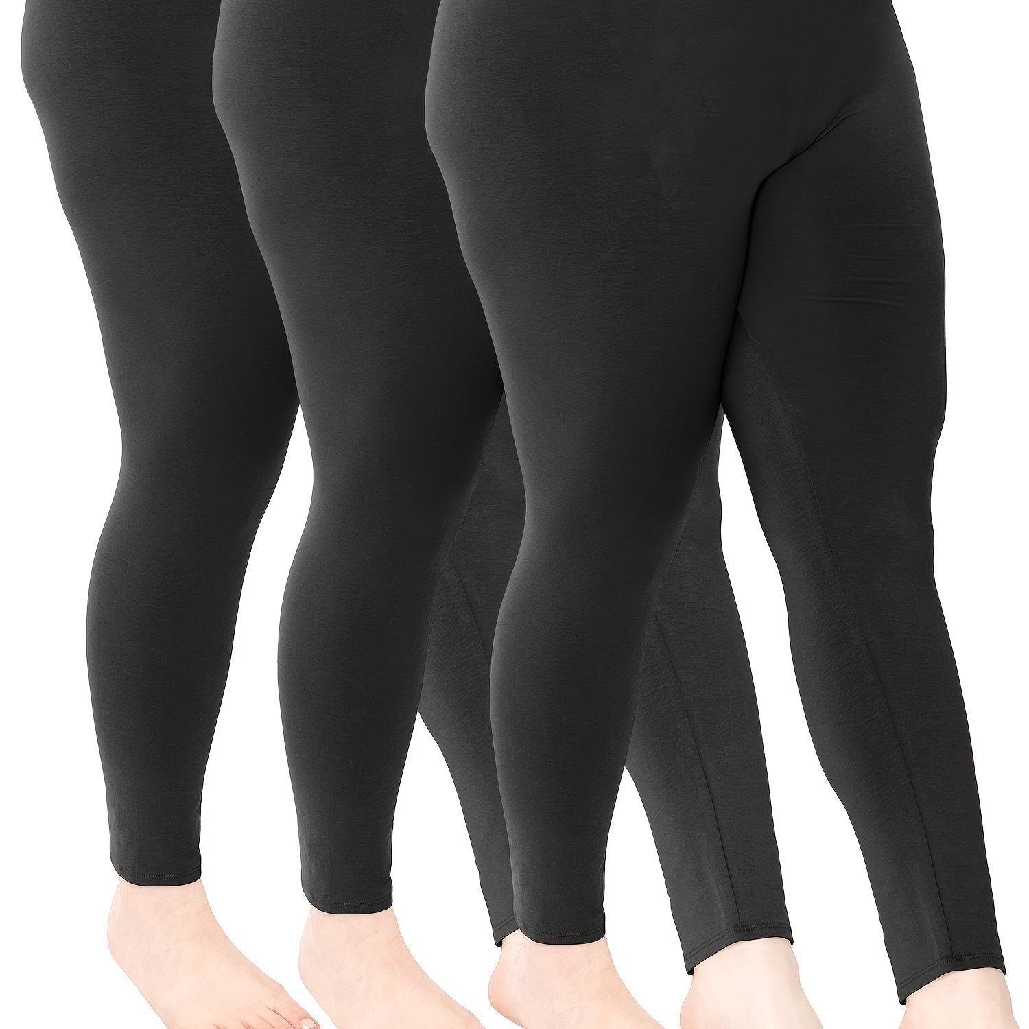 Plus Size Women's Solid Skinny Leggings Casual Stretchy Pants 3 Pack