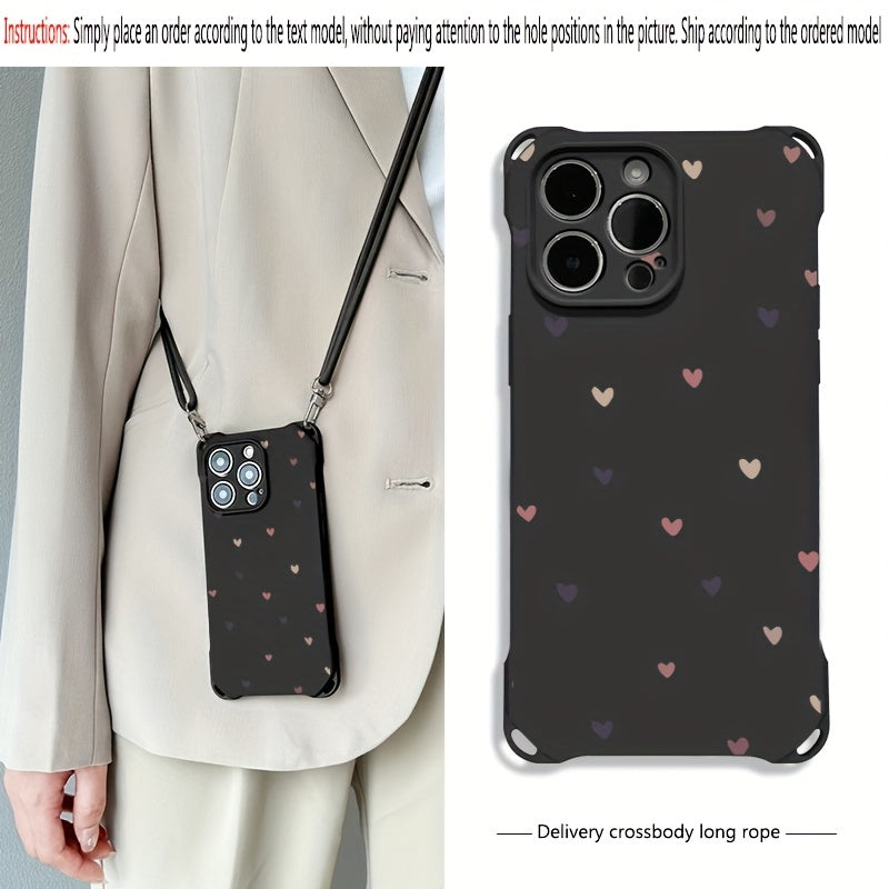 Colorful Hearts iPhone Case with Lanyard TPU Lens Protection for iPhone 11-16 Pro Max