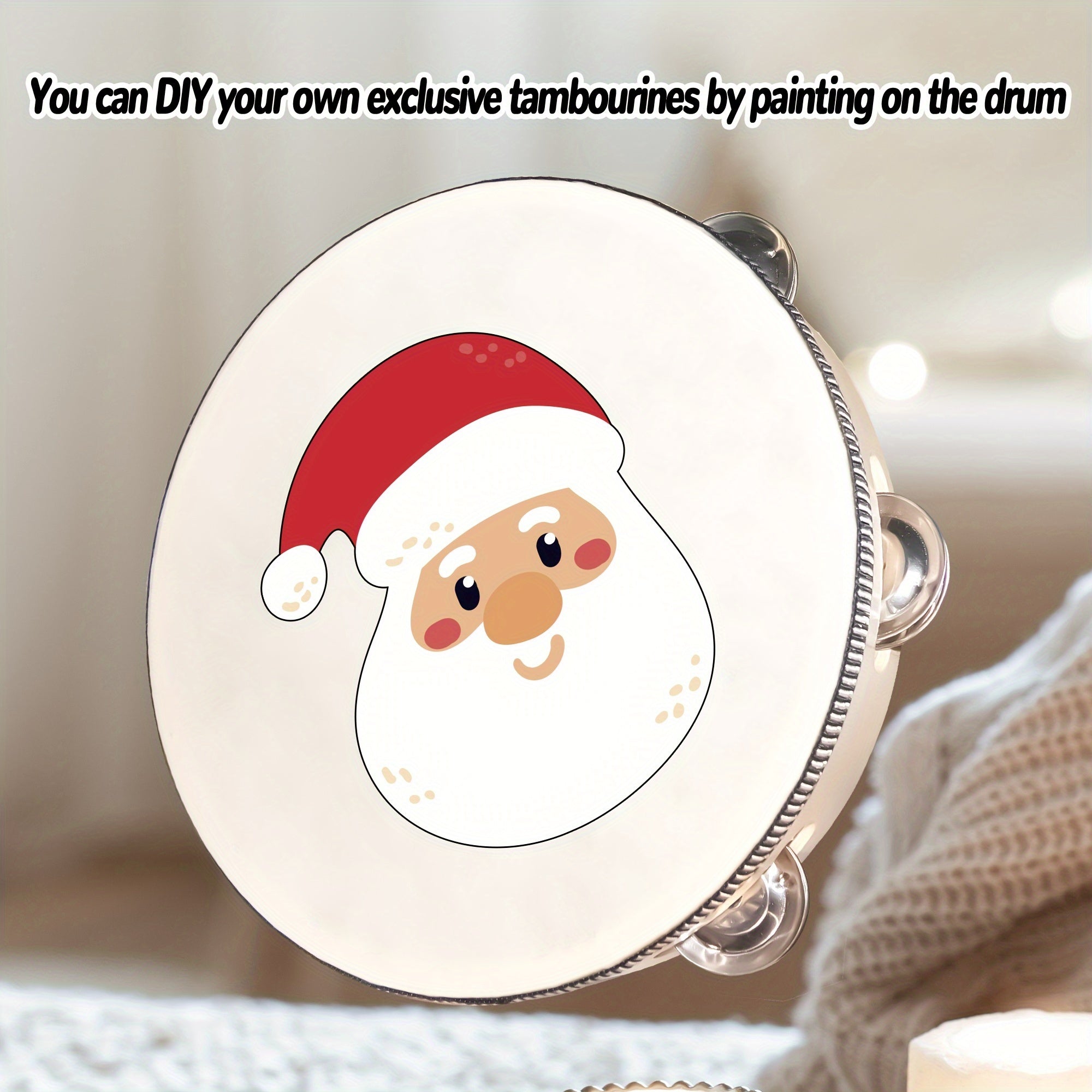 Бежевый полиэтилентерефталатный ручной тамбурин с металлическими бубенцами, образовательный музыкальный подарок для различных случаев.