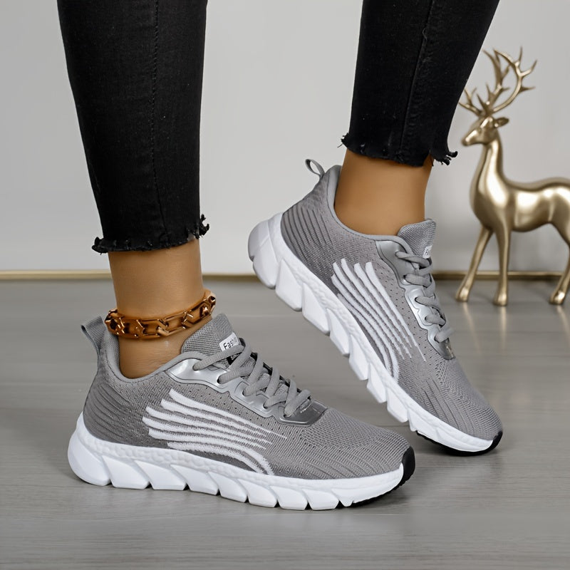 Women Solid Color Casual Sneakers Lace Up Breathable Soft Sole Plus Size