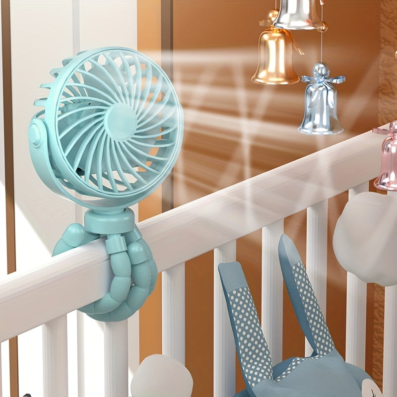 Portable Mini USB Fan with Night Light Black Foldable Rechargeable Adjustable Stand