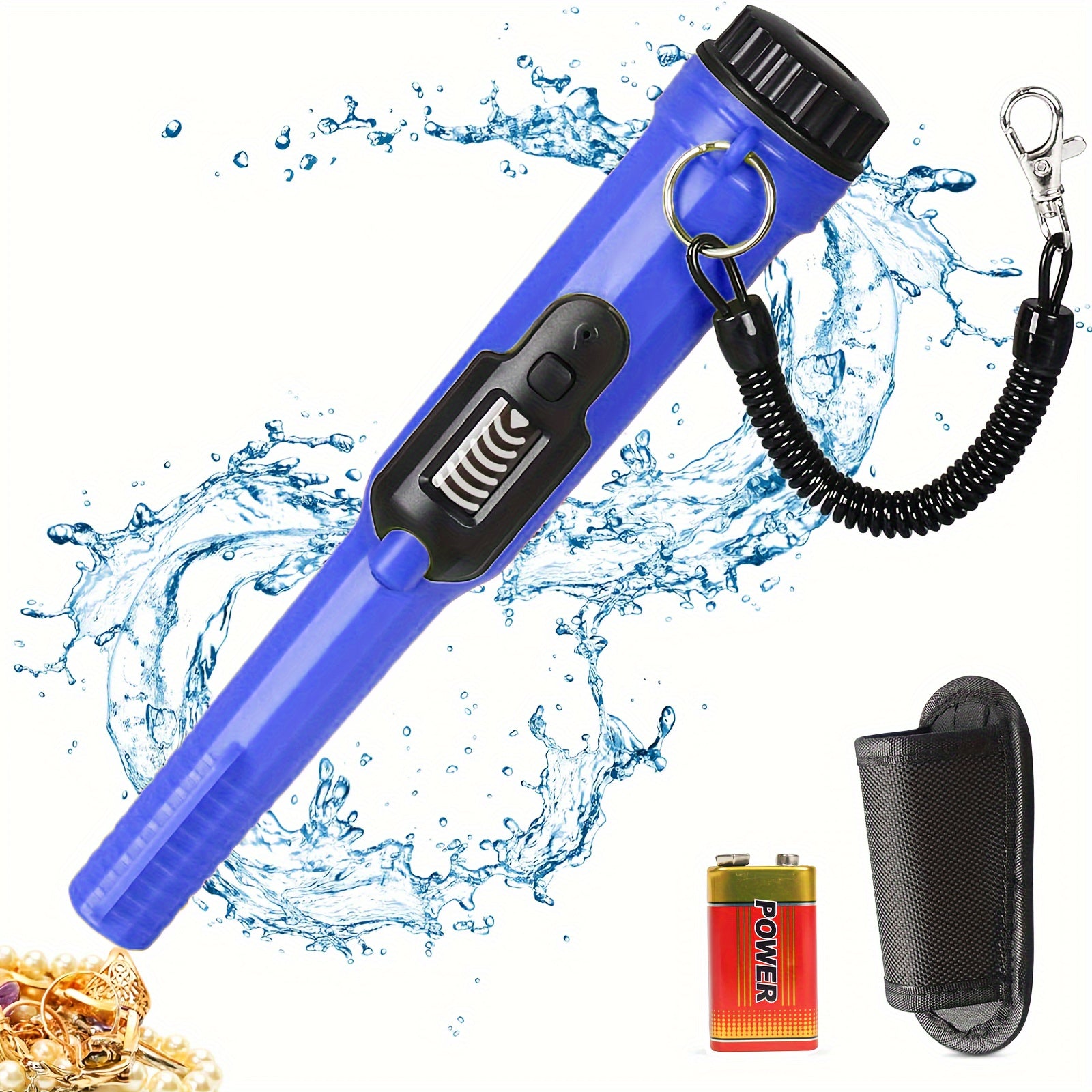 Underwater Metal Detector Pinpointer with LCD Screen Handheld Treasure Finder with 3 Modes Plastic Belt Holster Non-Rechargeable Battery for Adults