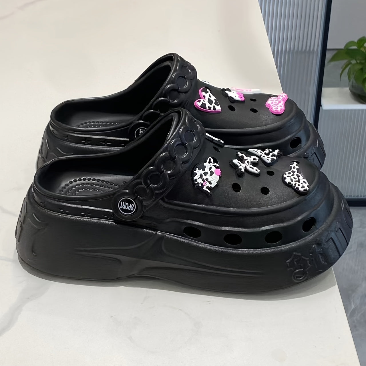 Women's Platform Clogs Shoes with Cushioned Insole, Lightweight EVA, Black White