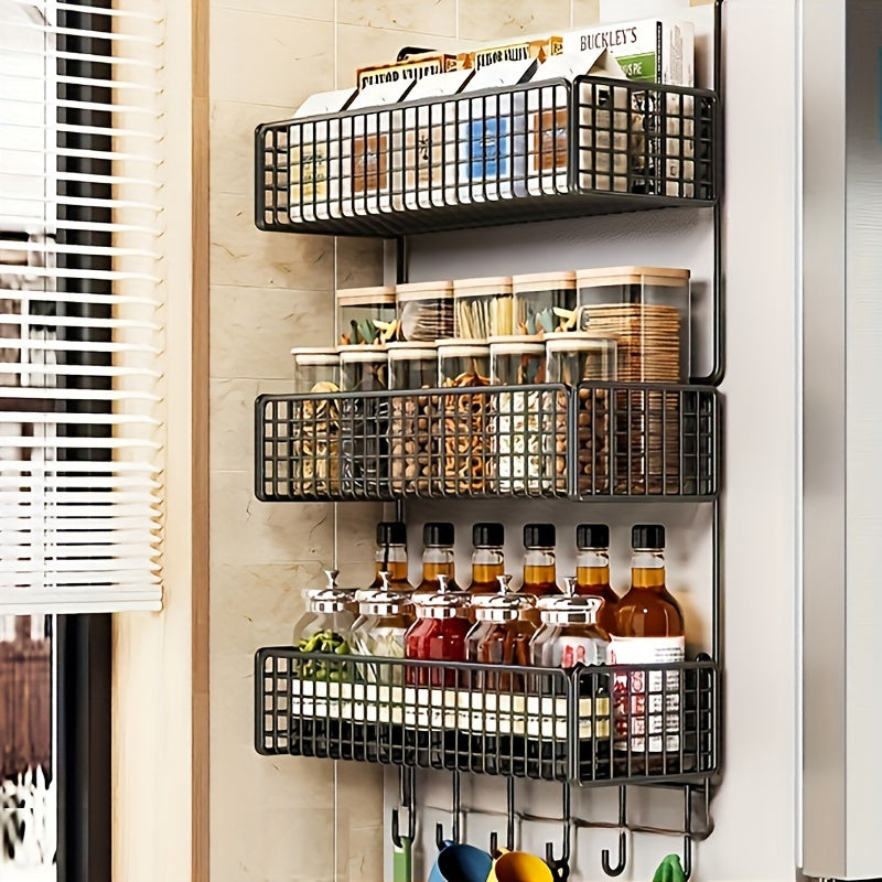 Estante de almacenamiento de cocina de metal de múltiples capas con soporte para film transparente y montaje en pared