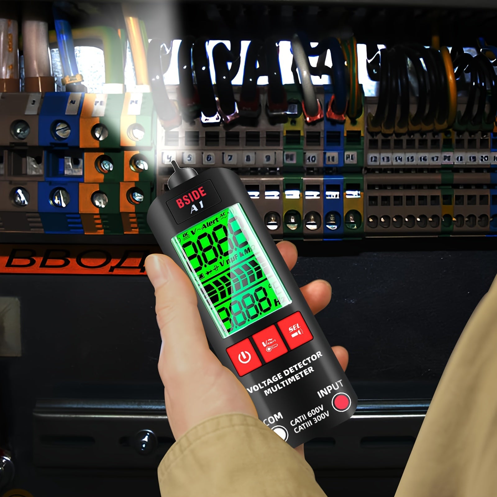 Digital Multimeter with Non-Contact Voltage Tester and Flashlight for Voltage, Current, Resistance, Temperature
