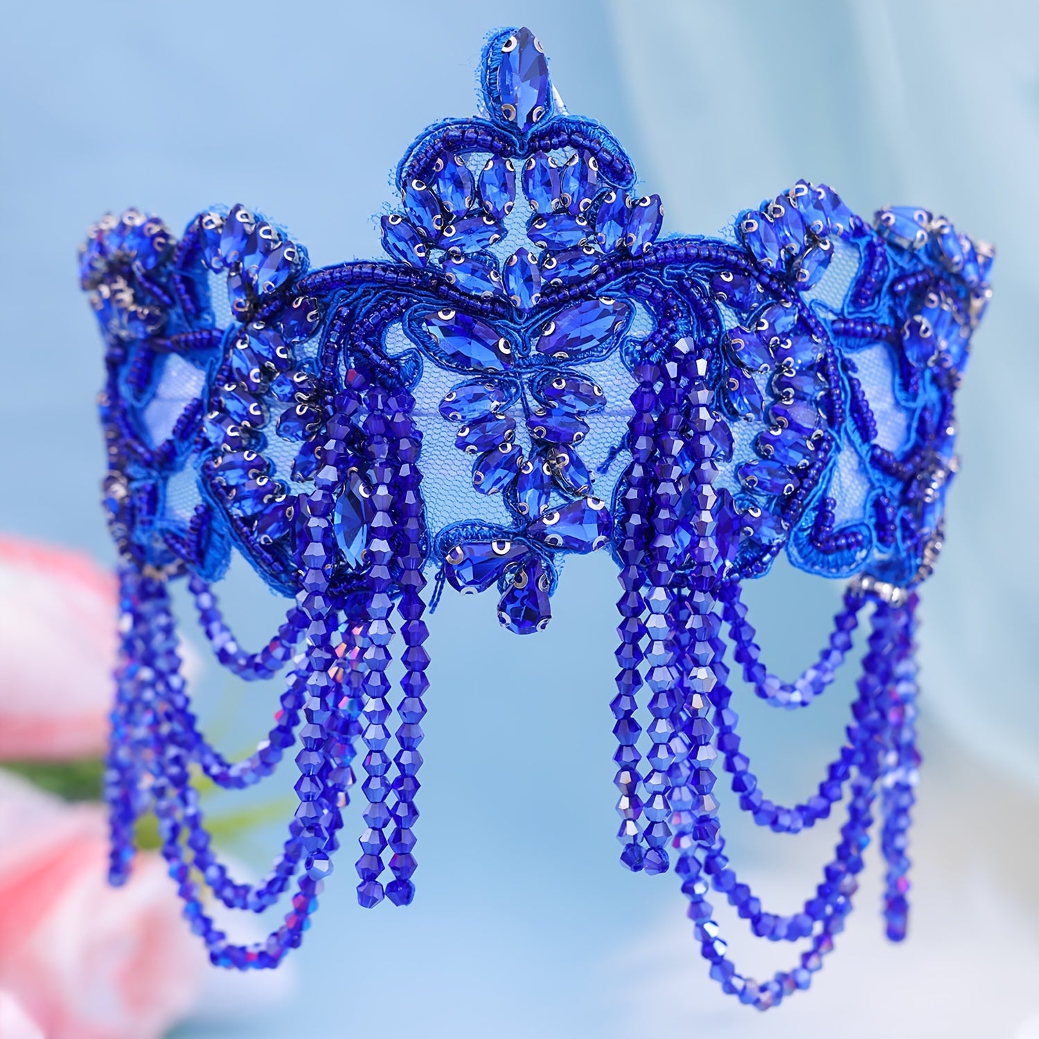 Women's Faux Hair Crown Wedding Tiara Beaded Tassel Rhinestone Headband Bridal Accessory