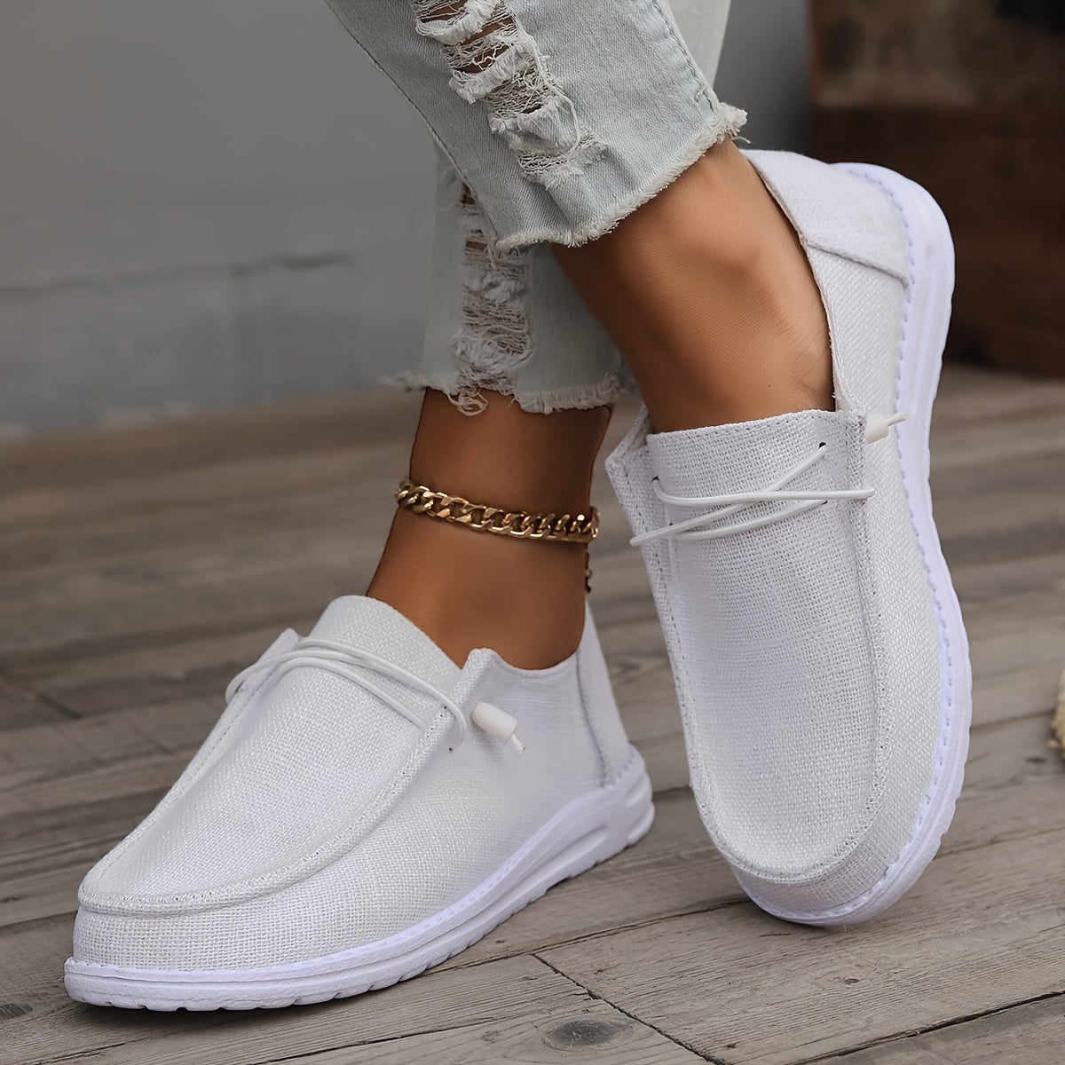 Women's Canvas Slip-On Flat Shoes Breathable Loafers Walking Shoes