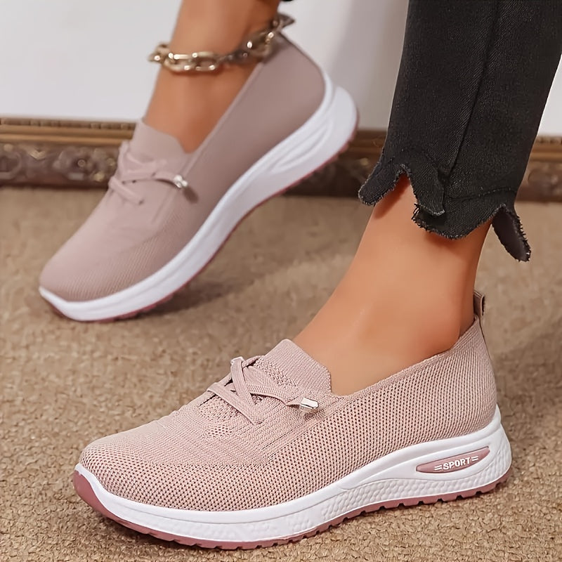 Women's Breathable Knit Slip-On Sneakers Lightweight Casual Shoes Pink Grey