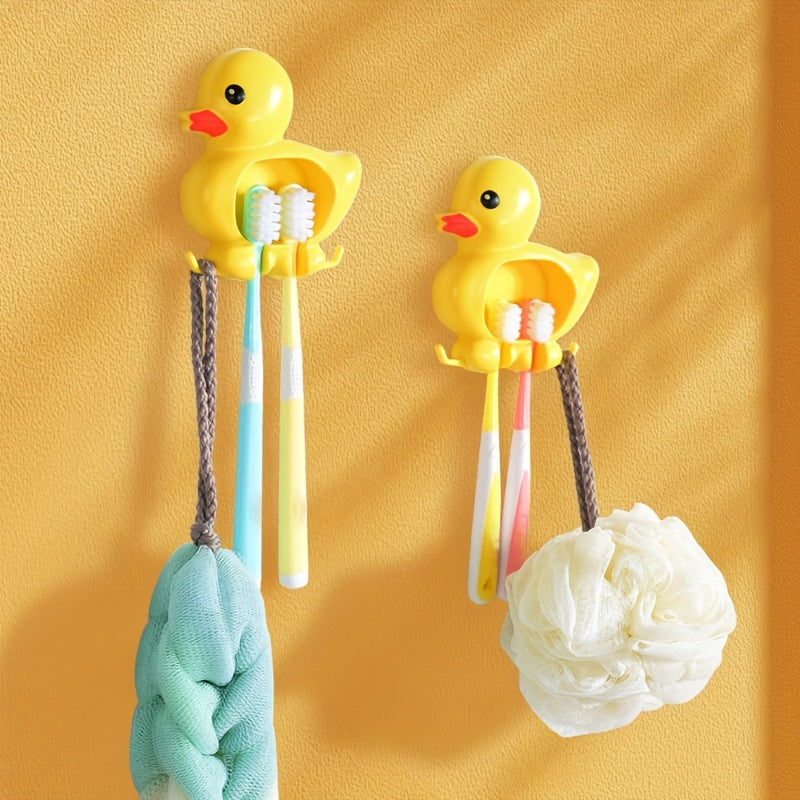 Cute Duck Design Wall-Mounted Toothbrush Holder Waterproof Plastic Organizer with Suction Cup