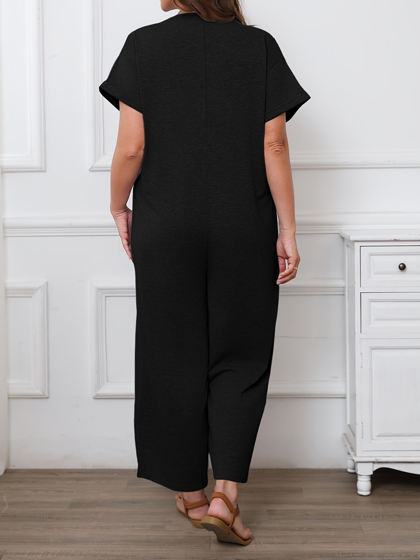 Women's Plus Size Casual Jumpsuit Polyester Long Sleeve Solid Spring Summer Vacation Wear