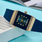 Women's Vintage Style Rhinestone Quartz Watch with Square Dial and Silicone Band