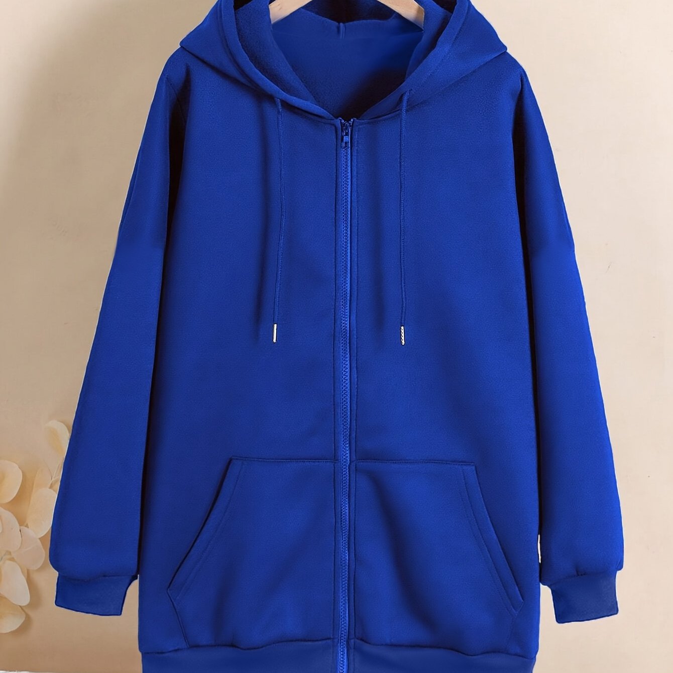 Plus Size Women's Hoodie Zip-Up Sweatshirt Knit Fabric Solid Color Fall Winter