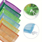 Qayta ishlatiladigan va meva hamda sabzavotlarni tartibga solish uchun ideal bo'lgan to'rli mahsulot sumkalari.