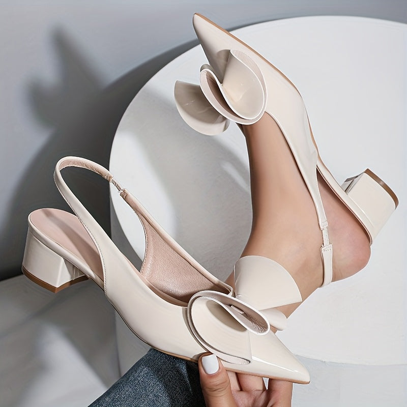 Women's Pointed Toe Bow Pumps Synthetic Low Block Heels Casual Formal Shoes