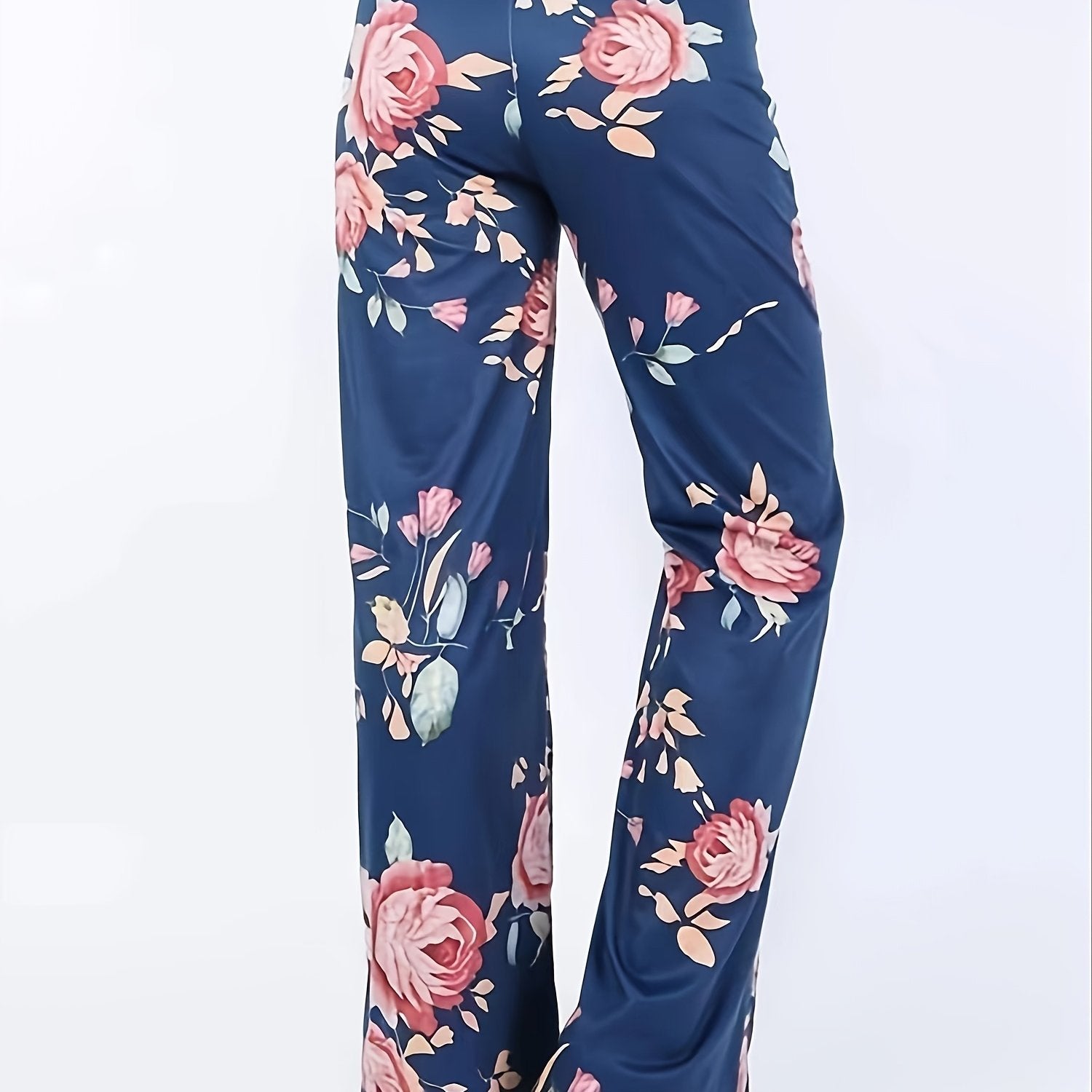Women's Plus Size Floral Print Wide Leg Lounge Pants with Drawstring